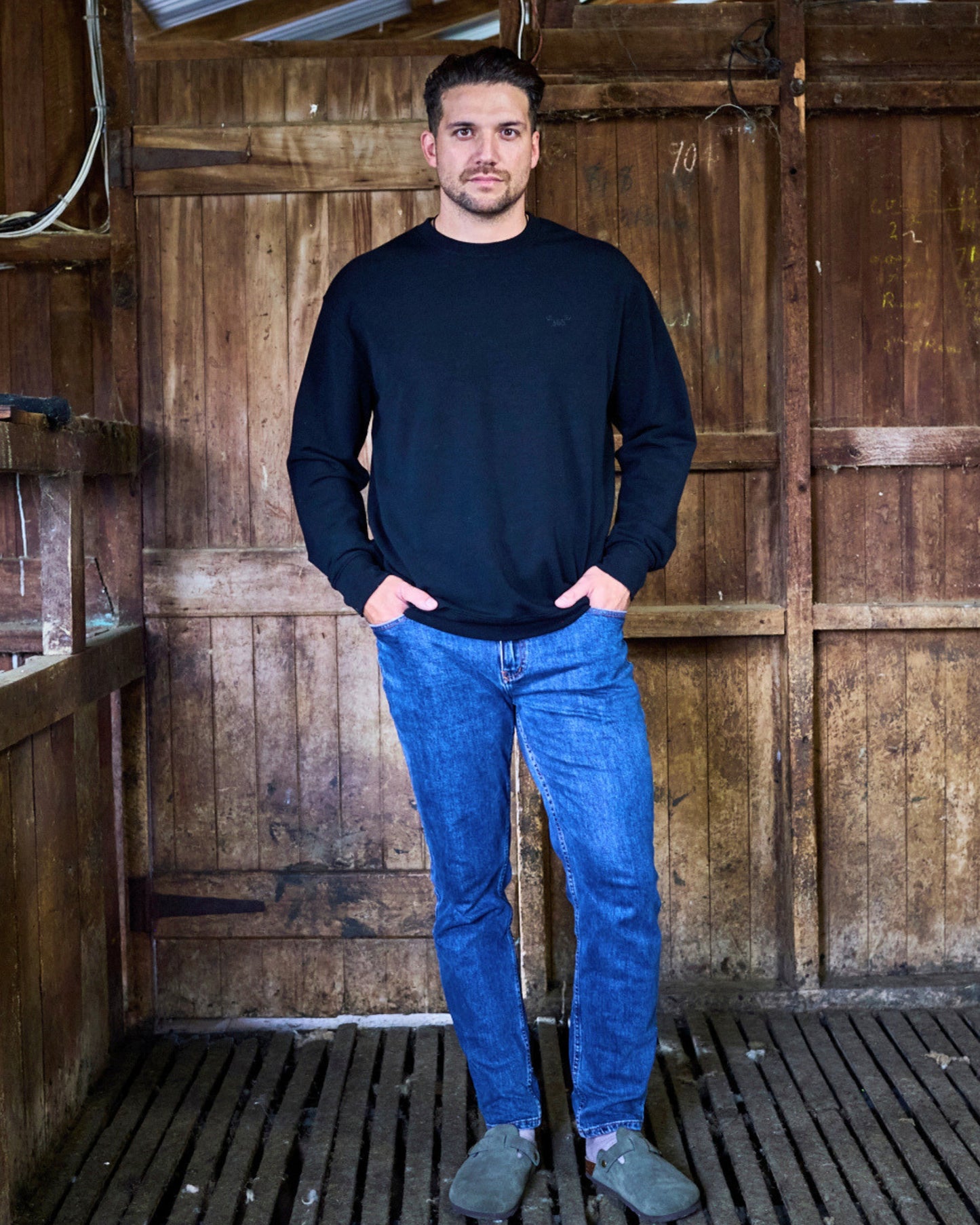 Men's Crew Sweatshirt - 100% Merino Wool, Black