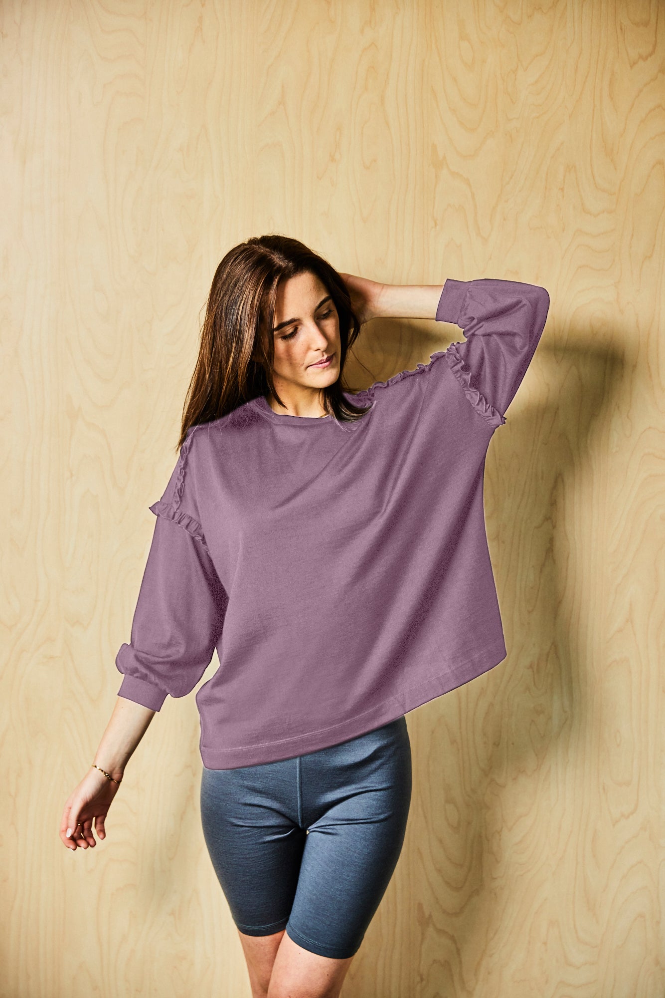 Women's Eden Frill Top - 100% Merino Wool, Mauve