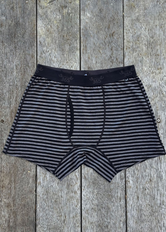 Men's Boxer Brief - 100% Merino Wool, Grey Marle Black Stripe