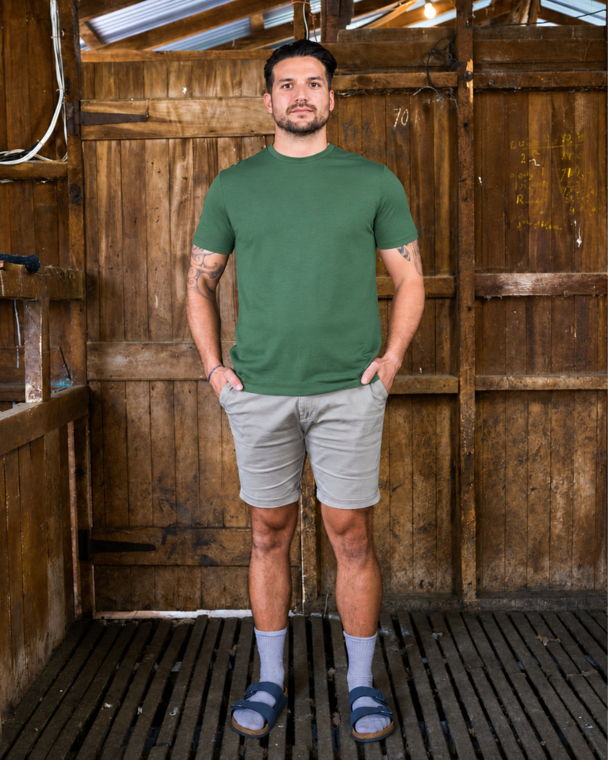 Men's Crew Short Sleeve T-shirt - 100% Merino Wool, Comfrey