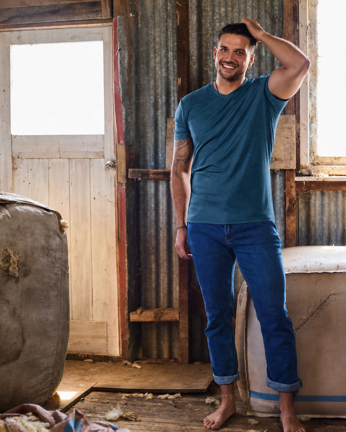 Men’s V-Neck T-shirt – 100% Merino Wool, Orion
