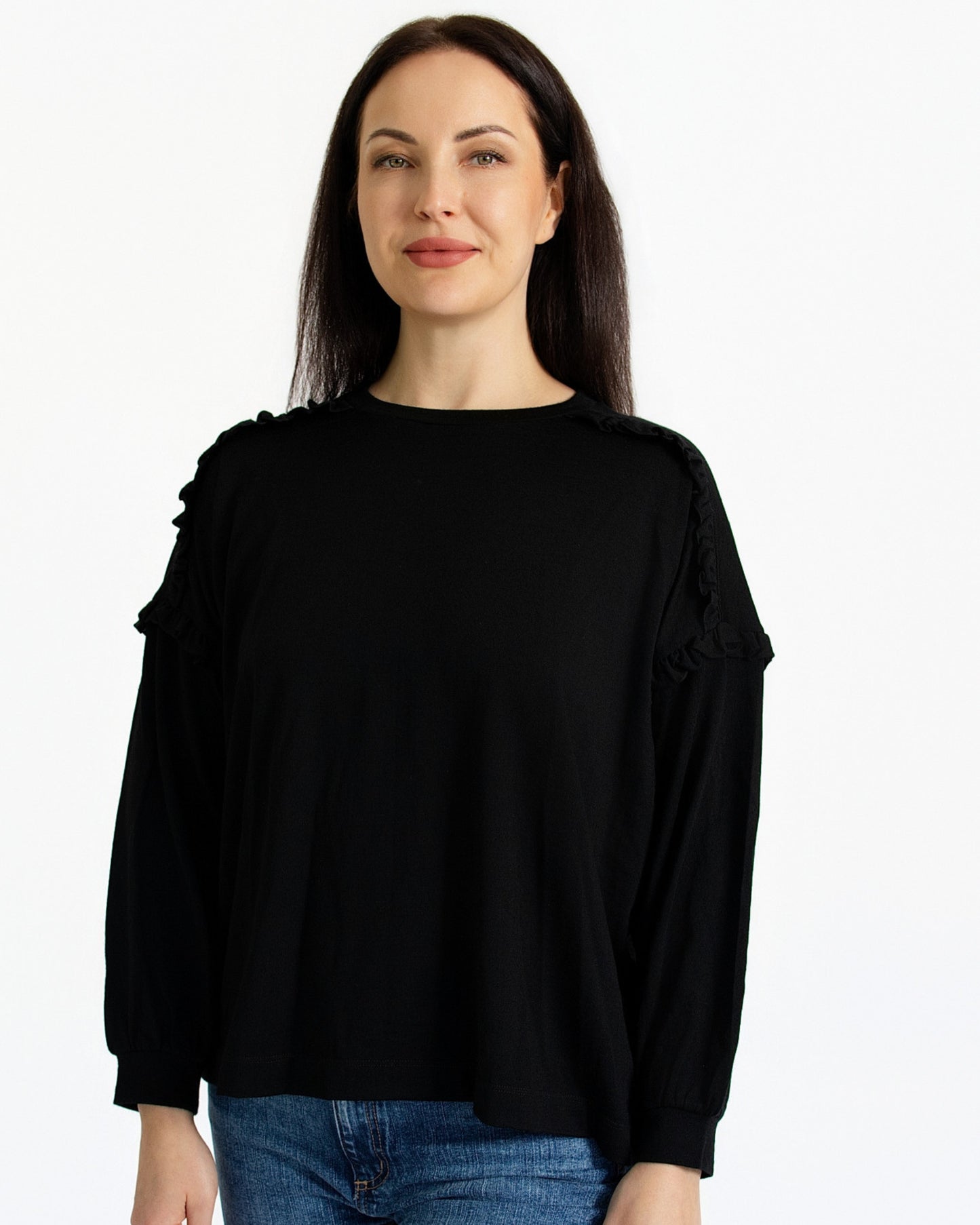 Women's Eden Frill Top - 100% Merino Wool, Black
