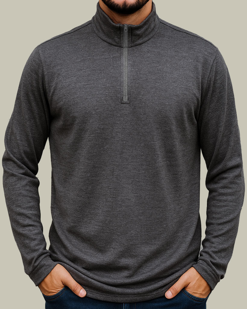 Men's 1/4 Zip Top - 100% Merino Wool, Slate Grey