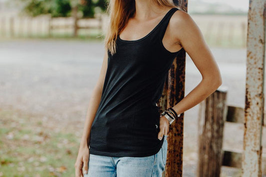 Women's Scoop Neck Tank Top - 100% Merino Wool, Black