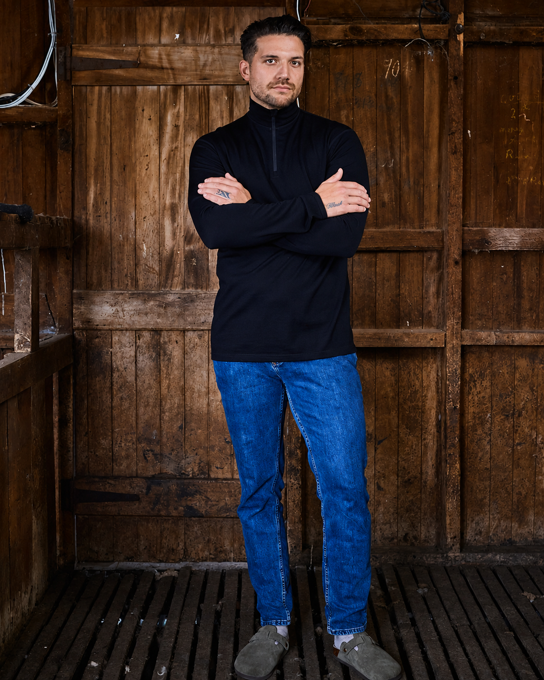 Men's 1/4 Zip Top - 100% Merino Wool, Black