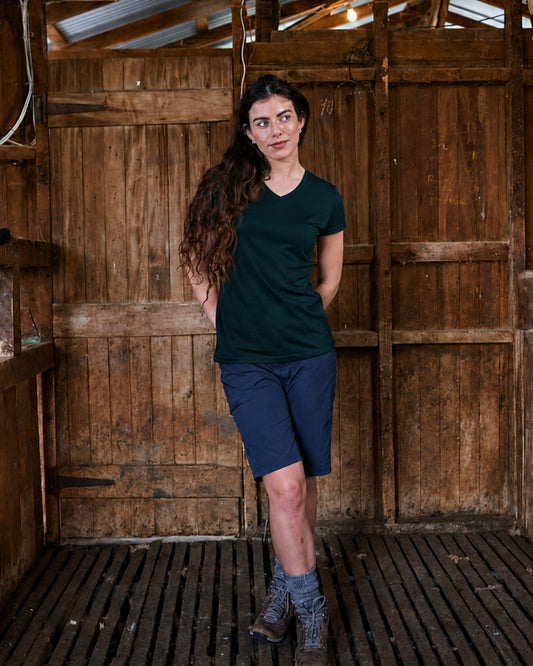 Women's V Neck T-Shirt - 100% Merino Wool, Pine