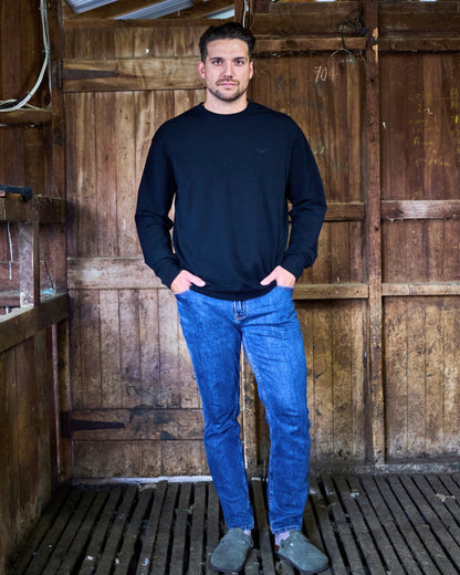 Men's Crew Sweatshirt - 100% Merino Wool, Black