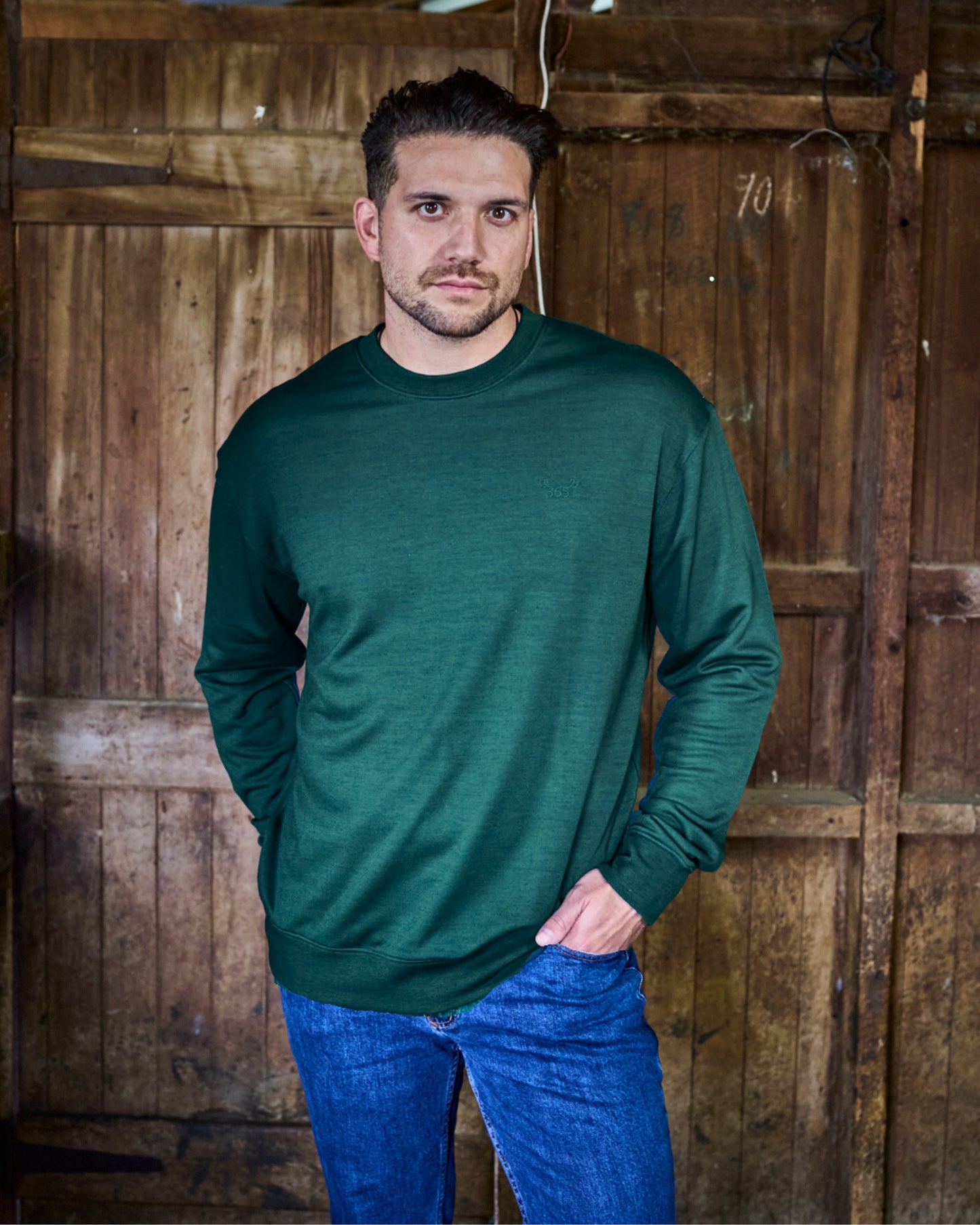Men's Crew Sweatshirt - 100% Merino Wool, Pine Green