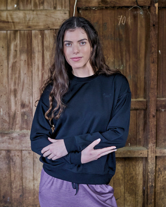 Women's Crew Sweatshirt - 100% Merino Wool, Black