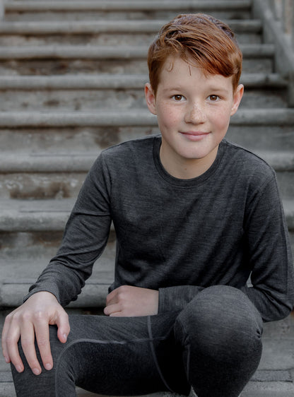 Youth Long Sleeve - 100% Merino Wool, Slate Grey