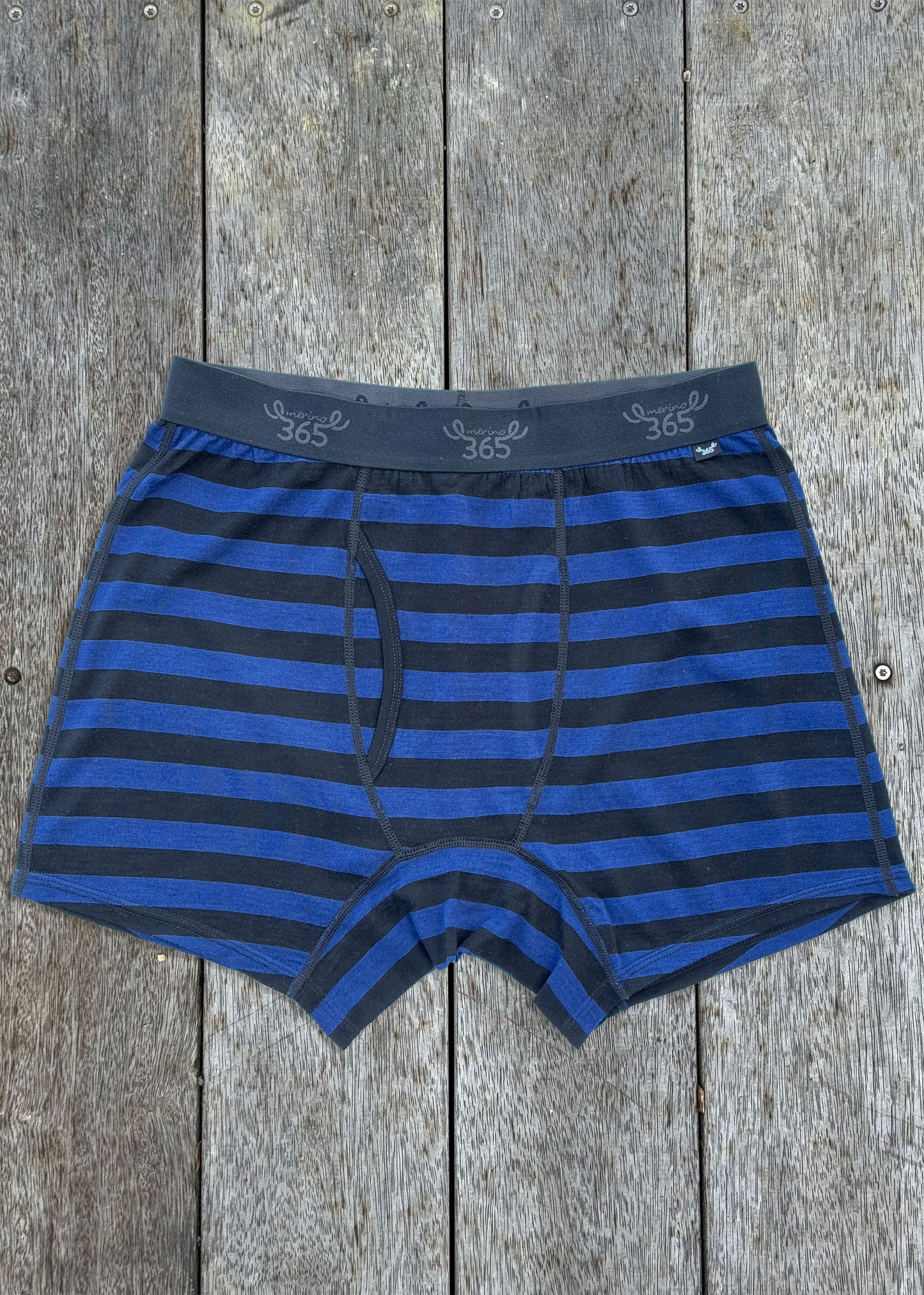 Men's Boxer Brief - 100% Merino Wool, Blue Black Stripe