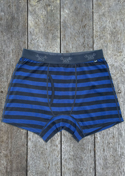 Men's Boxer Brief - 100% Merino Wool, Blue Black Stripe