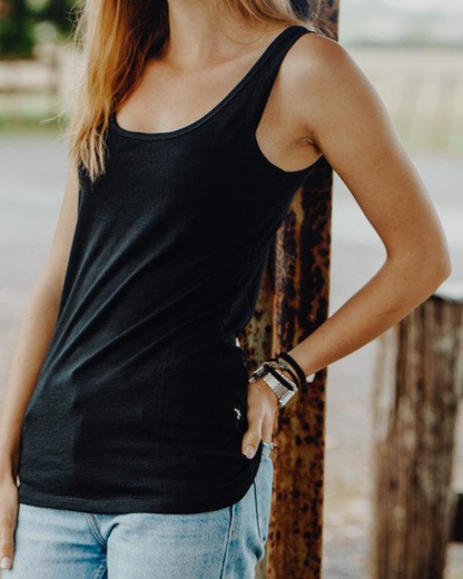 Women's Scoop Neck Tank Top - 100% Merino Wool, Black