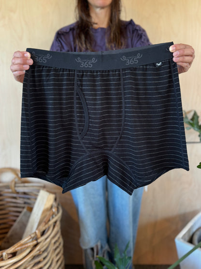 Men's Boxer Brief - 100% Merino Wool, Black/Silver Stripe