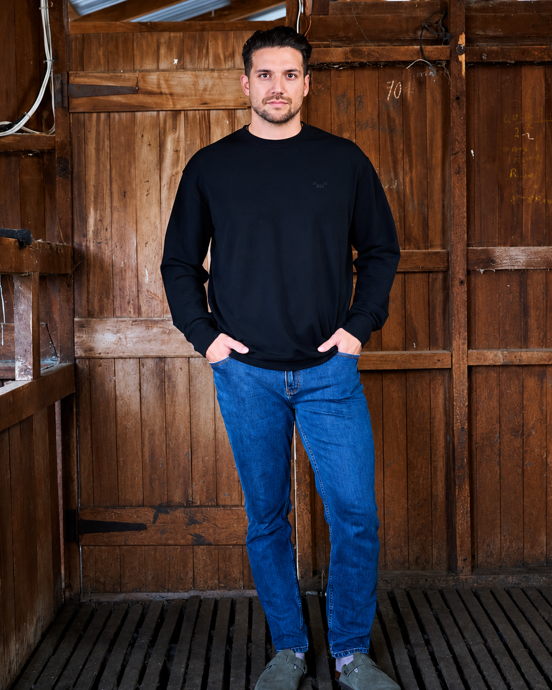 Men's Crew Sweatshirt - 100% Merino Wool, Black