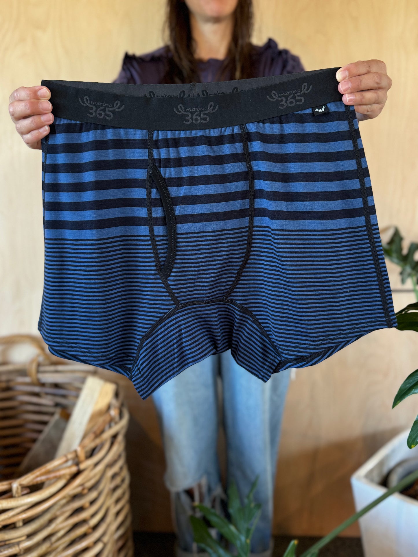 Men's Boxer Brief - 100% Merino Wool, Blue Multistripe