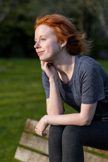 Women's Crew T-Shirt - 100% Merino Wool, Blue Slate Marle