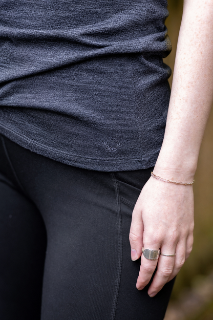 Women's Crew T-Shirt - 100% Merino Wool, Blue Slate Marle