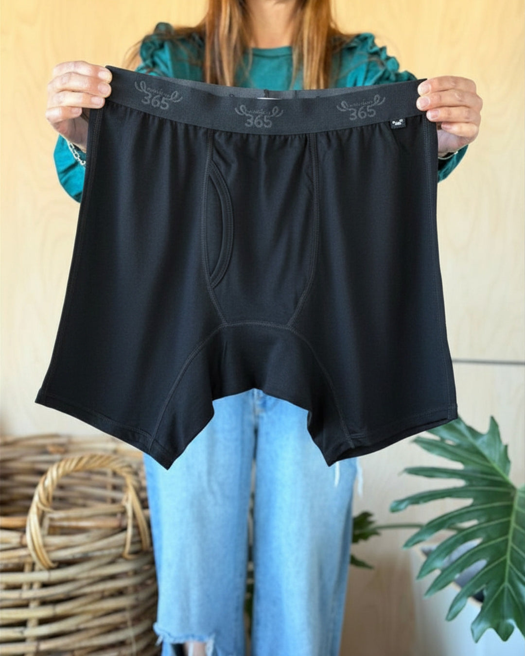 Men's Long Boxer Brief - 100% Merino Wool, Black