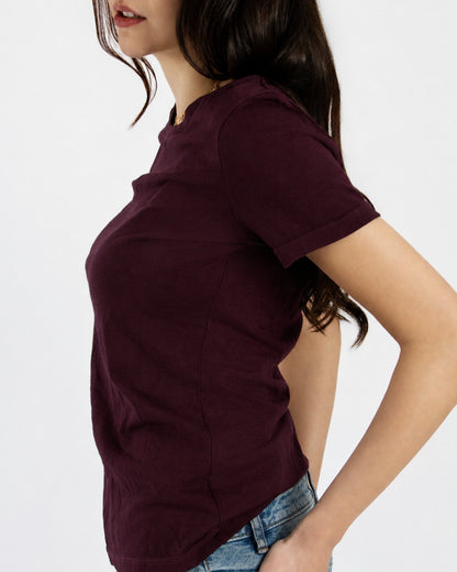 Women's Crew T-Shirt - 100% Merino Wool, Burgundy Marle