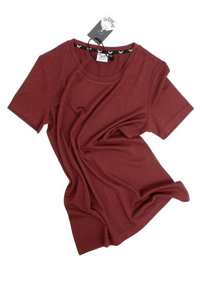 Women's Crew T-Shirt - 100% Merino Wool, Red Clay