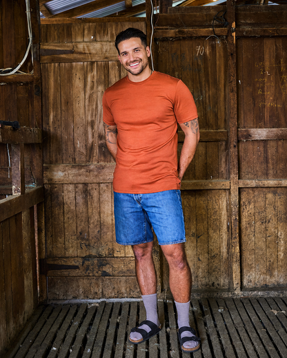 Men's Crew Short Sleeve T-shirt - 100% Merino Wool, Desert