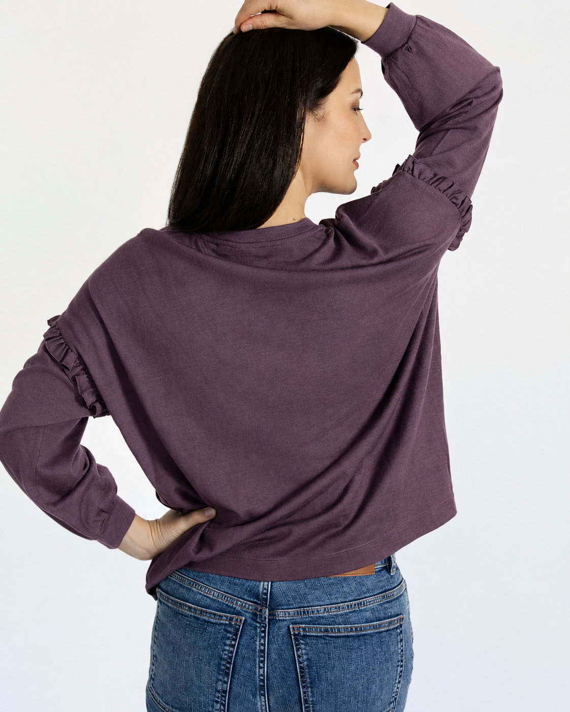 Women's Eden Frill Top - 100% Merino Wool, Plum
