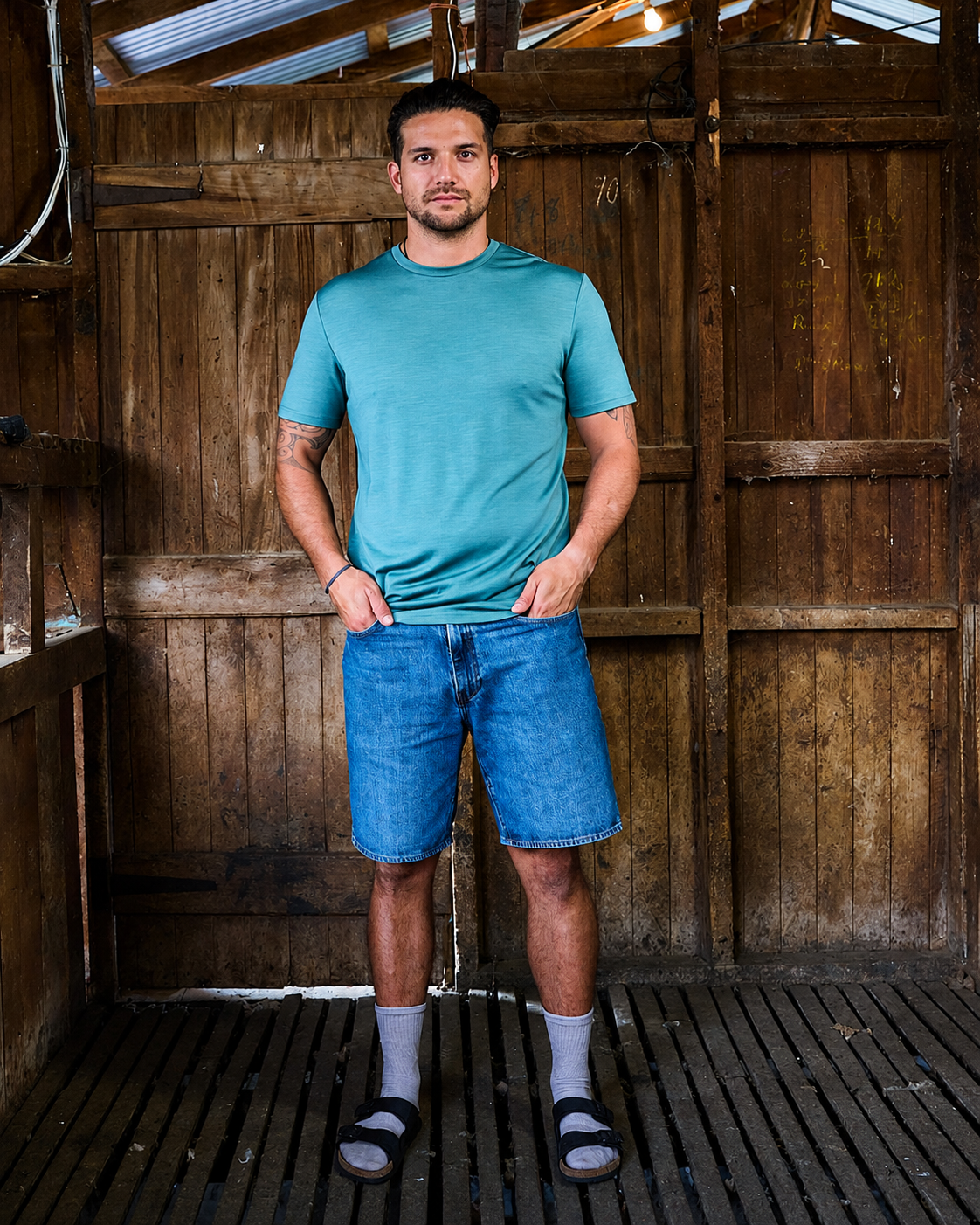 Men's Crew Short Sleeve T-shirt - 100% Merino Wool, Fern Green