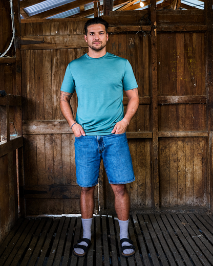 Men's Crew Short Sleeve T-shirt - 100% Merino Wool, Fern Green