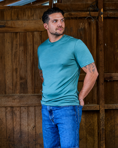 Men's Crew Short Sleeve T-shirt - 100% Merino Wool, Fern Green