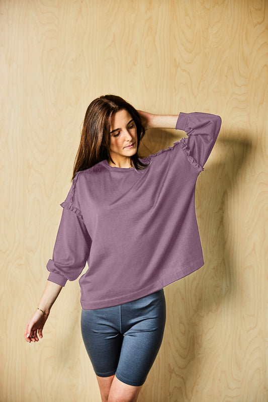 Women's Frill Top - 100% Merino Wool, Mauve