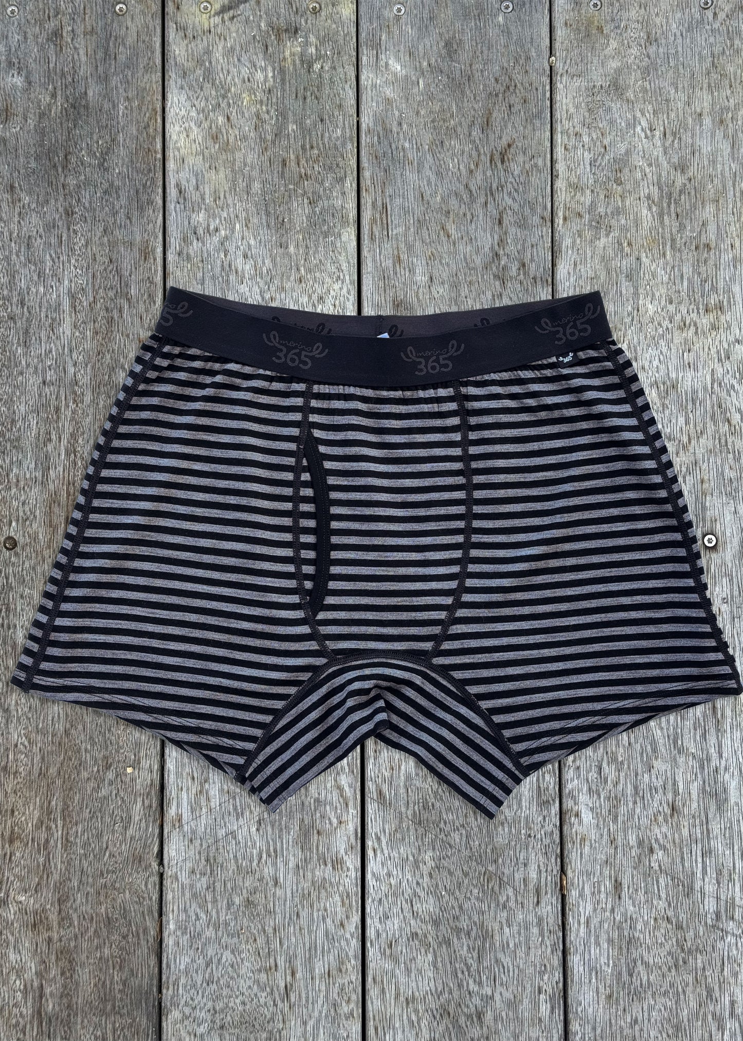 Men's Boxer Brief - 100% Merino Wool, Grey Marle Black Stripe