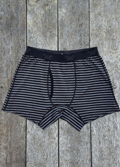 Men's Boxer Brief - 100% Merino Wool, Grey Marle Black Stripe