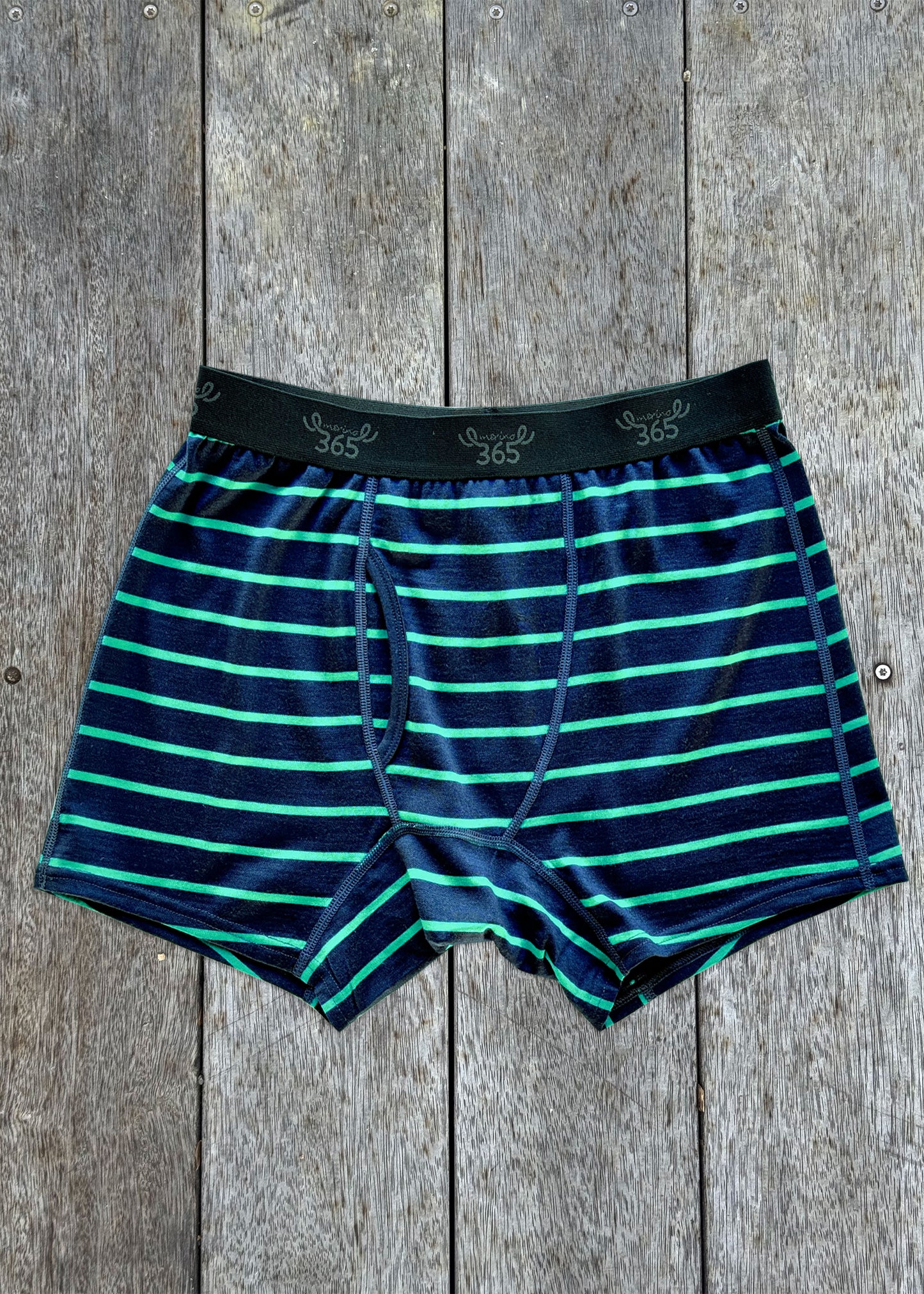 Men's Boxer Brief - 100% Merino Wool, Ink Green Stripe