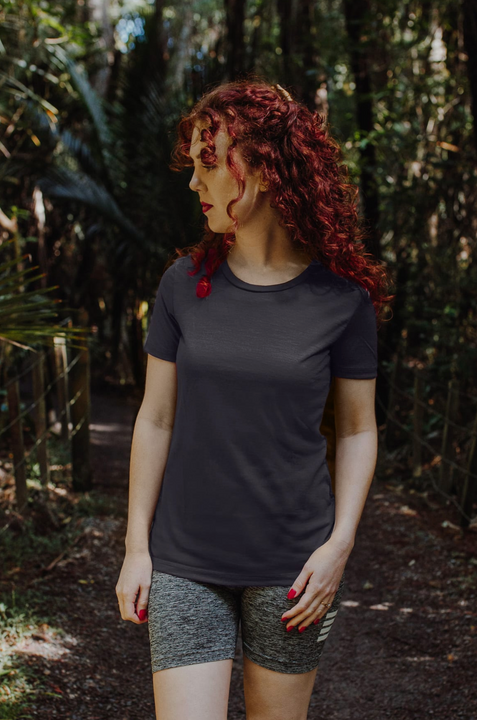 Women's Crew T-Shirt - 100% Merino Wool, Slate Grey