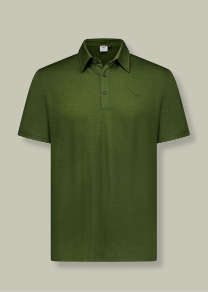 Men's Polo - 100% Merino Wool, Khaki Green