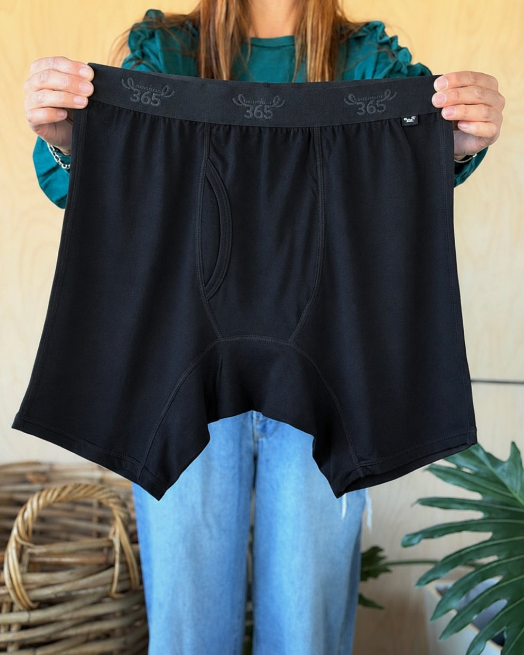 Men's Long Boxer Brief - 100% Merino Wool, Black