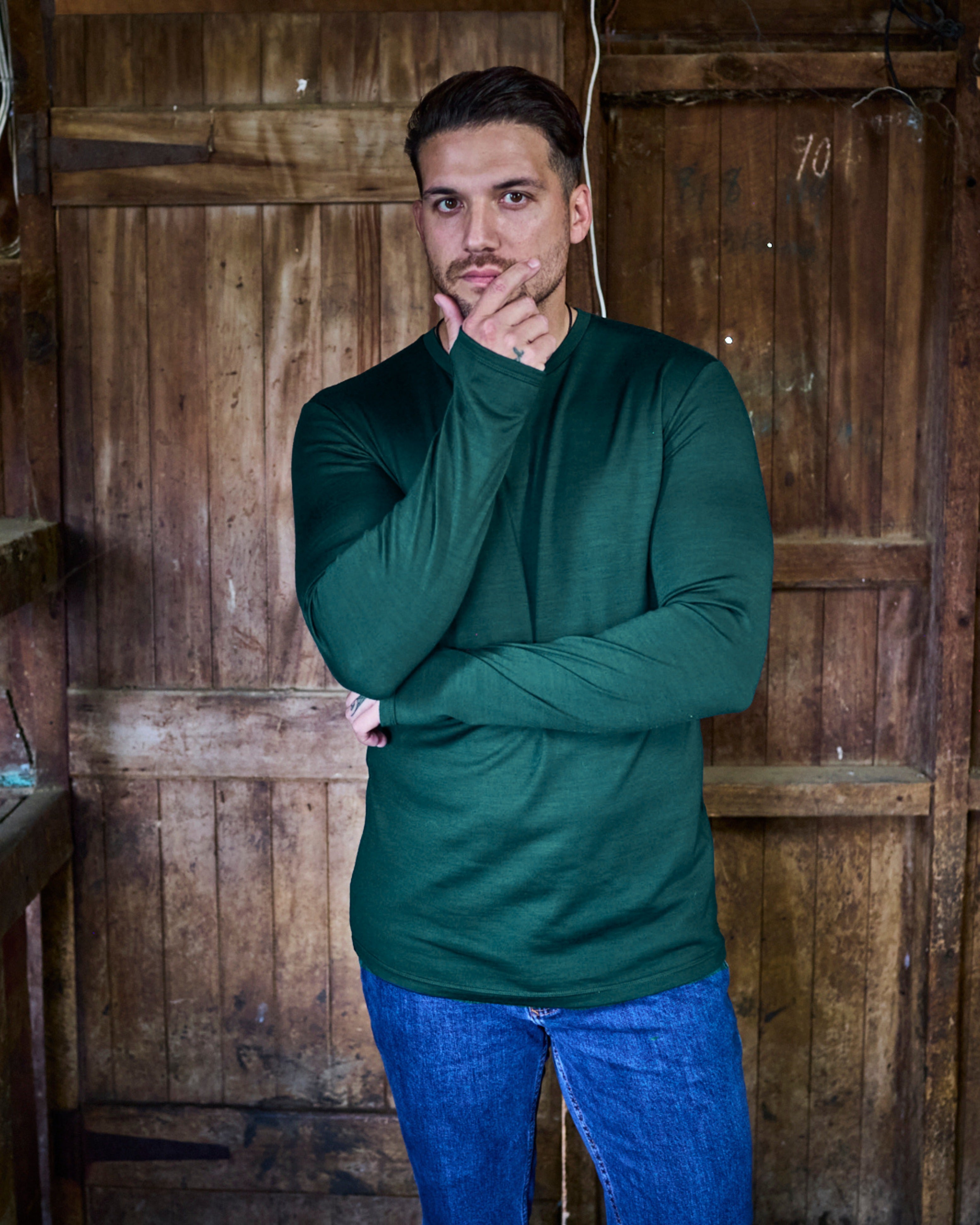 Men's OG Long Sleeve - 100% Merino Wool, Pine Green