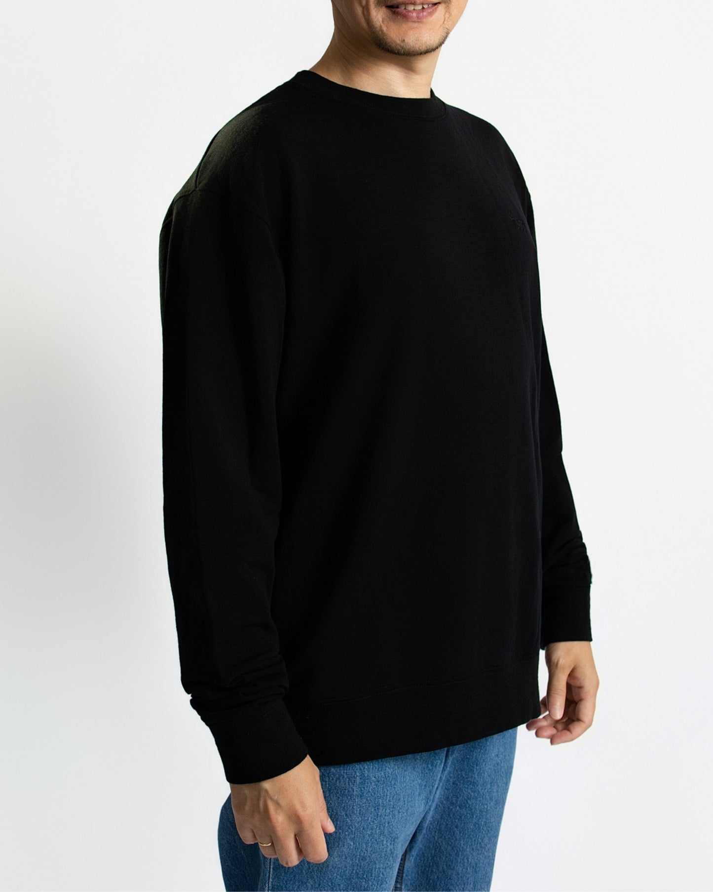 Men's Crew Sweatshirt - 100% Merino Wool, Black