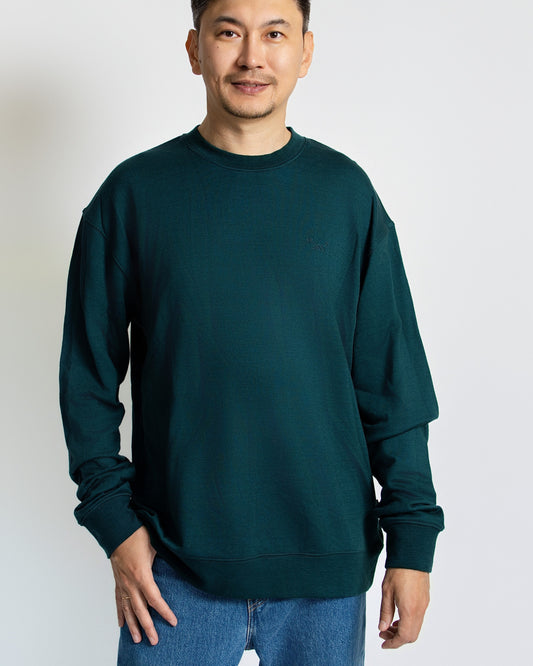 Men's Crew Sweatshirt - 100% Merino Wool, Pine Green