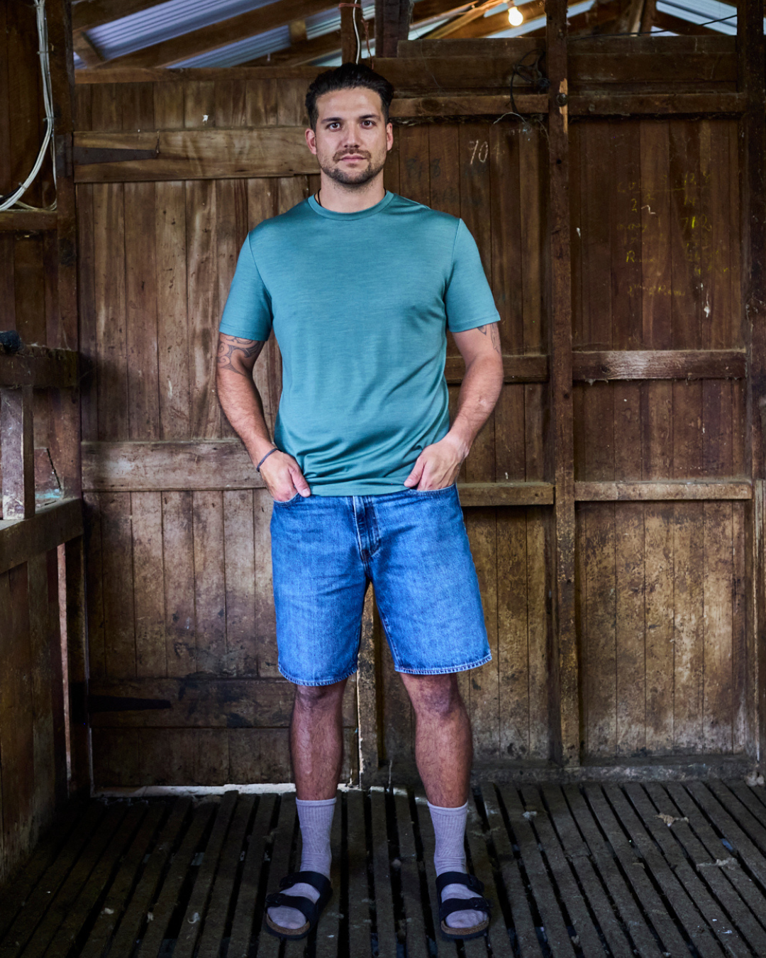 Men's Crew Short Sleeve T-shirt - 100% Merino Wool, Fern Green