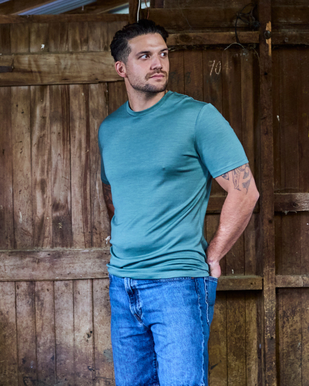 Men's Crew Short Sleeve T-shirt - 100% Merino Wool, Fern Green