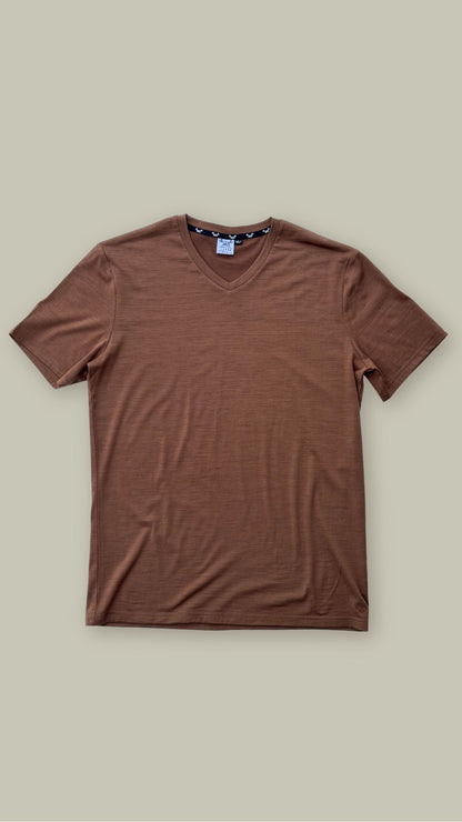 Men’s V-Neck T-shirt – Merino Blend 180gsm, Cinnamon