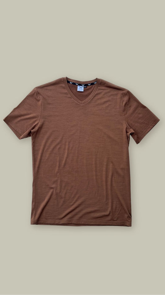 Men’s V-Neck T-shirt – Merino Blend 180gsm, Cinnamon