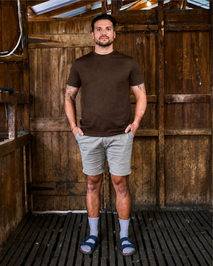 Men's Crew Short Sleeve T-shirt - 100% Merino Wool, Espresso [PREORDER]