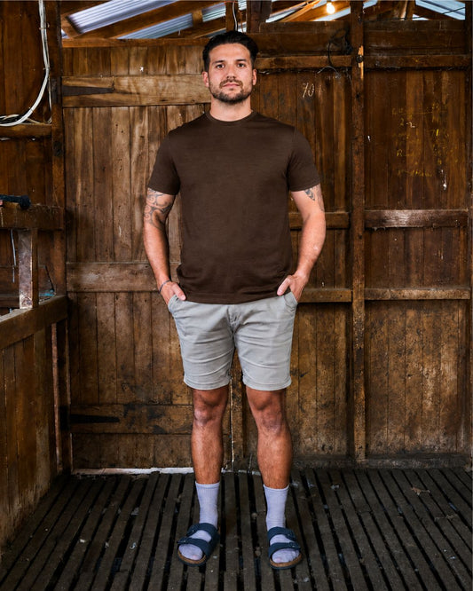 Men's Crew Short Sleeve T-shirt - 100% Merino Wool, Espresso [PREORDER]