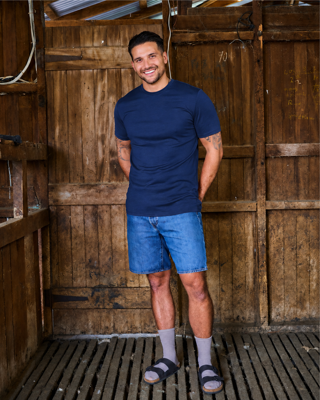 Men's Crew Short Sleeve T-shirt - 100% Merino Wool, Navy [PREORDER]