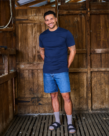 Men's Crew Short Sleeve T-shirt - 100% Merino Wool, Navy [PREORDER]