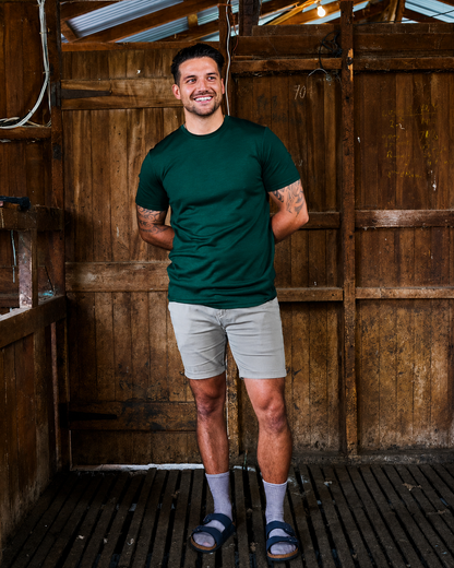 Men's Crew Short Sleeve T-shirt - 100% Merino Wool, Pine Green