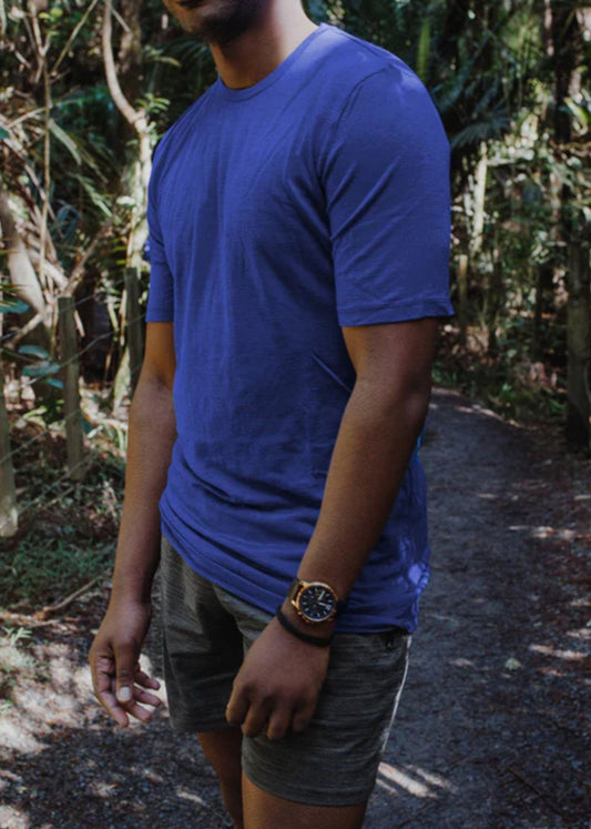 Men’s Crew Short Sleeve T-shirt – Merino Blend 180gsm, Sapphire Blue